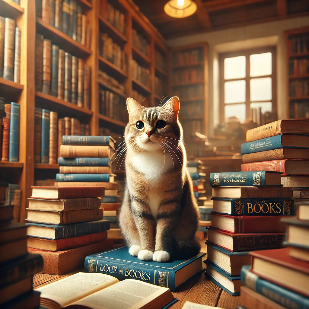Cat sitting in a library